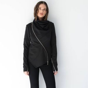 MarcellaNYC Asymmetric Jersey Zip Moto Jacket